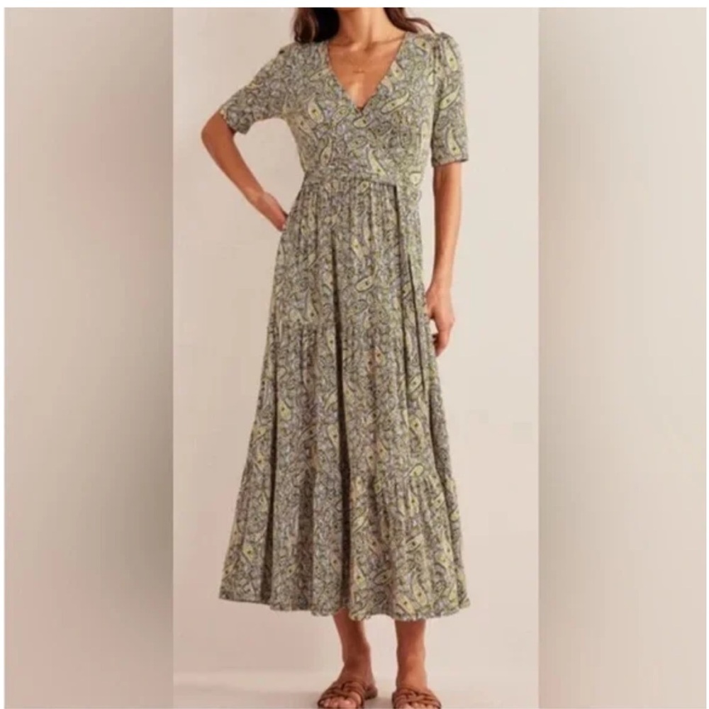 Boden Tiered faux Wrap Jersey Paisley Maxi Dress 8 - Picture 2 of 12